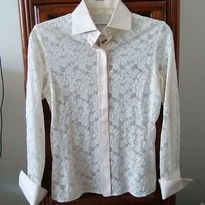 Clara Cottman Stretch Lace Blouse, Silk Trim Sz 40